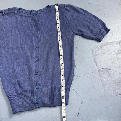Vintage Sweater Womens Purple Open Knit Short Sleeve 80s Round Neck Top 1980s