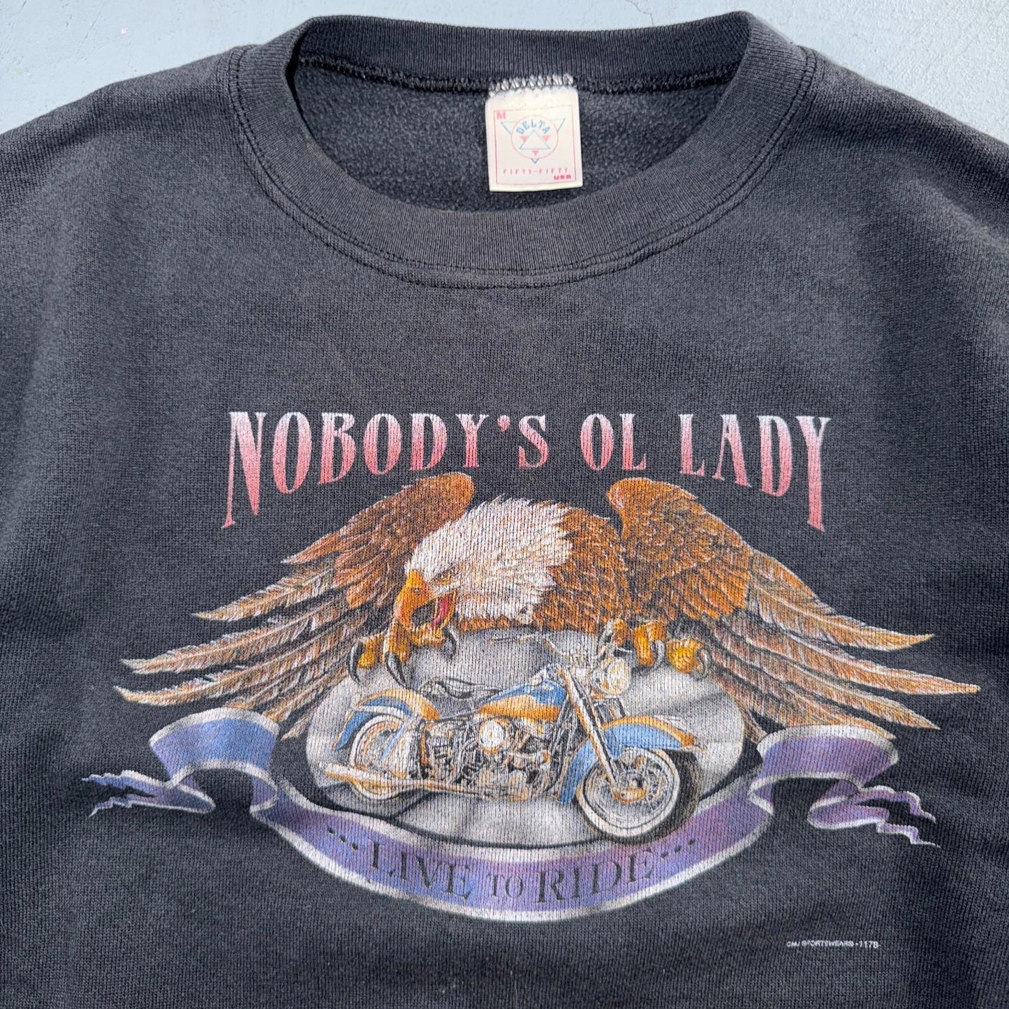 VTG 80s Harley Davidson Motorcycle Sweatshirt Nobodys Ol Lady Joliet 3D Emblem