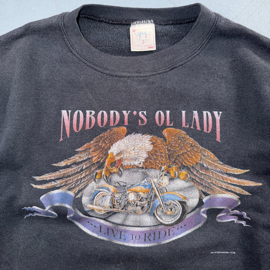 VTG 80s Harley Davidson Motorcycle Sweatshirt Nobodys Ol Lady Joliet 3D Emblem
