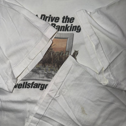 VTG Wells Fargo Horse & Carriage Logo T Shirt Cowboy Hanes USA XL Funny Graphic