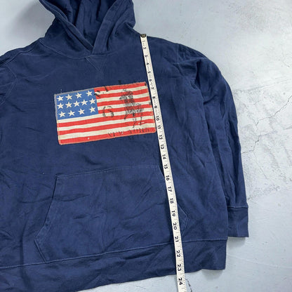 Polo Ralph Lauren Mens Small Americana Flag Slim Navy Hoodie Sweater RL VTG Styl