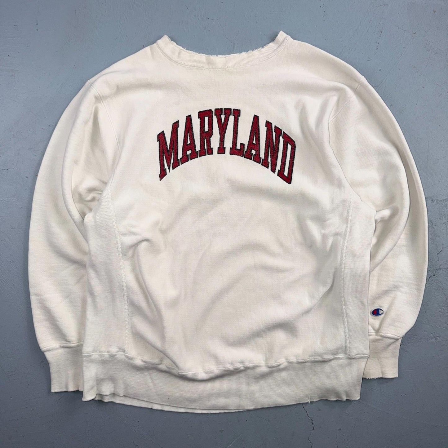 VTG 80s Champion Reverse Weave Crewneck Sweatshirt White USA Maryland College