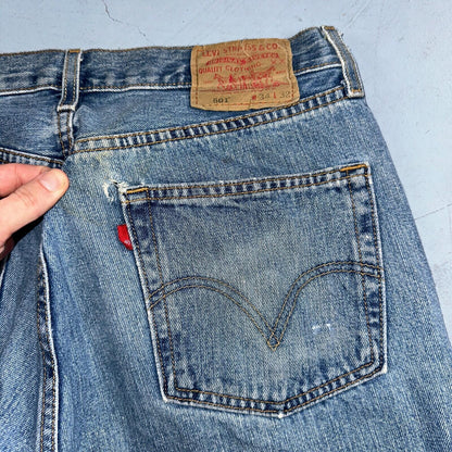 Levis 501 Vintage Y2K XX Straight Leg Jeans 90s Blue Med Wash 34x32 Act 31x31