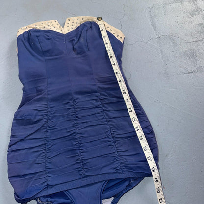 Alix Of Miami Rhinestone 1950s VTG Bathing Suit Swimsuit Hollywood Swim Wear Blu
