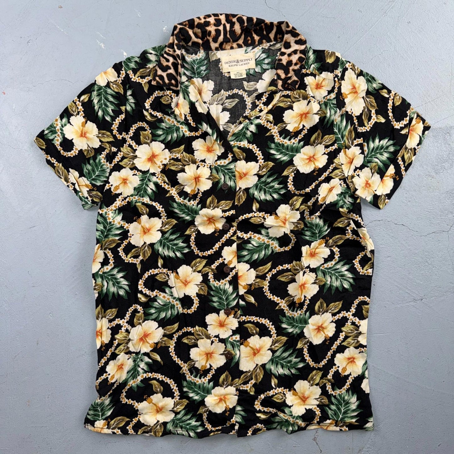 Denim & Supply Ralph Lauren Womens Button Down Blouse Top Small Tropical Floral