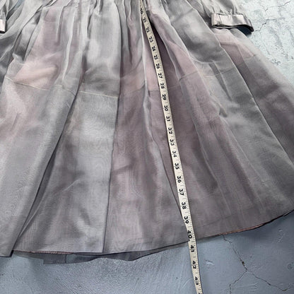 VTG 1950s Sheer Organza Dress Mauve Gray Full Skirt Union Made Party 50s Belted