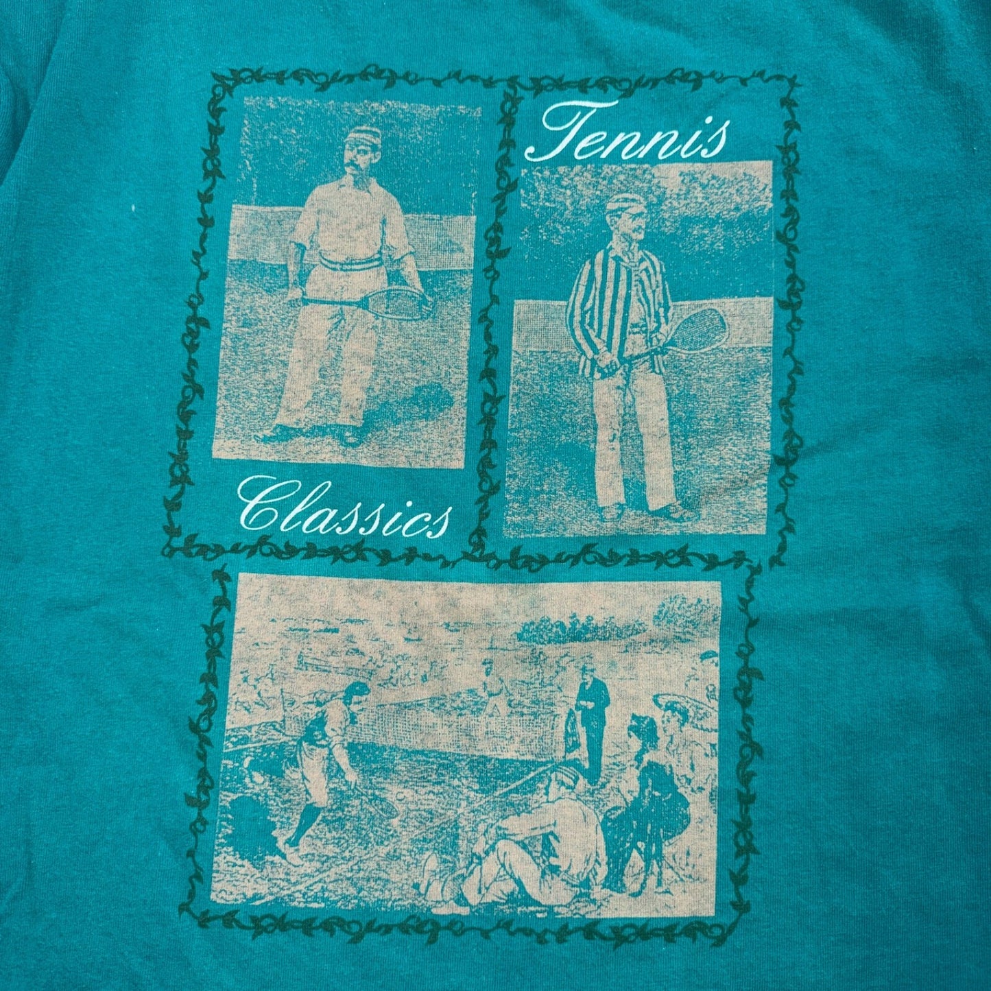 Antique Tennis Sports 90s VTG T Shirt Tultex USA Racquet Stamps Graphic Tee