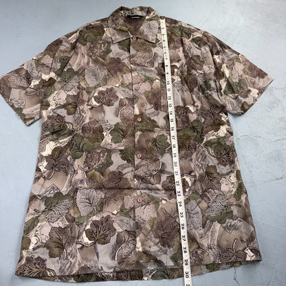 VTG 90s Towncraft Leaf Print Camp Shirt Brown Green Abstract Men's M Button Up