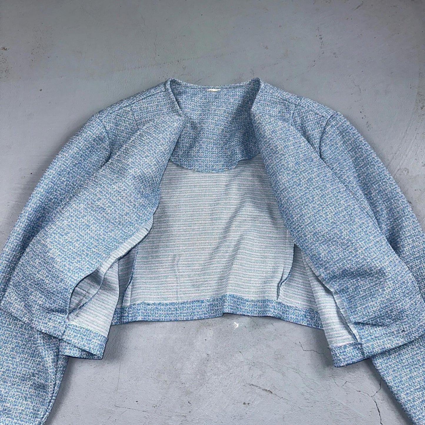 Vtg 70s Blazer Womens Blue Wool Houndstooth Knit Collar Luxury Office USA