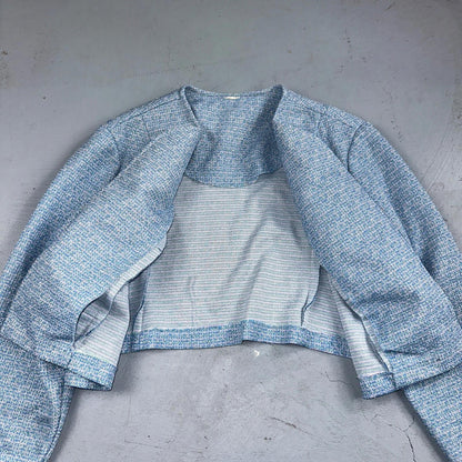 Vtg 70s Blazer Womens Blue Wool Houndstooth Knit Collar Luxury Office USA