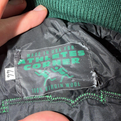 Varsity Jacket 44 VTG Green Bomber Wool Leather Evergreen Plainsmen Chainstitch