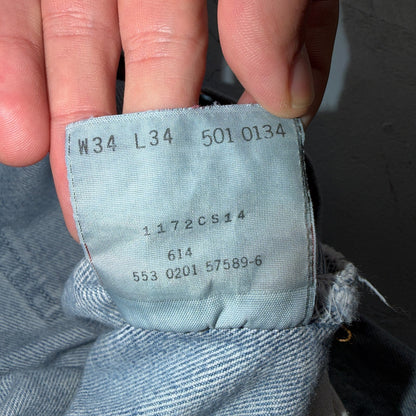 Levis 501 Vintage 90s USA XX Straight Leg Jeans Blue Light Wash 34x34 Act 33x33