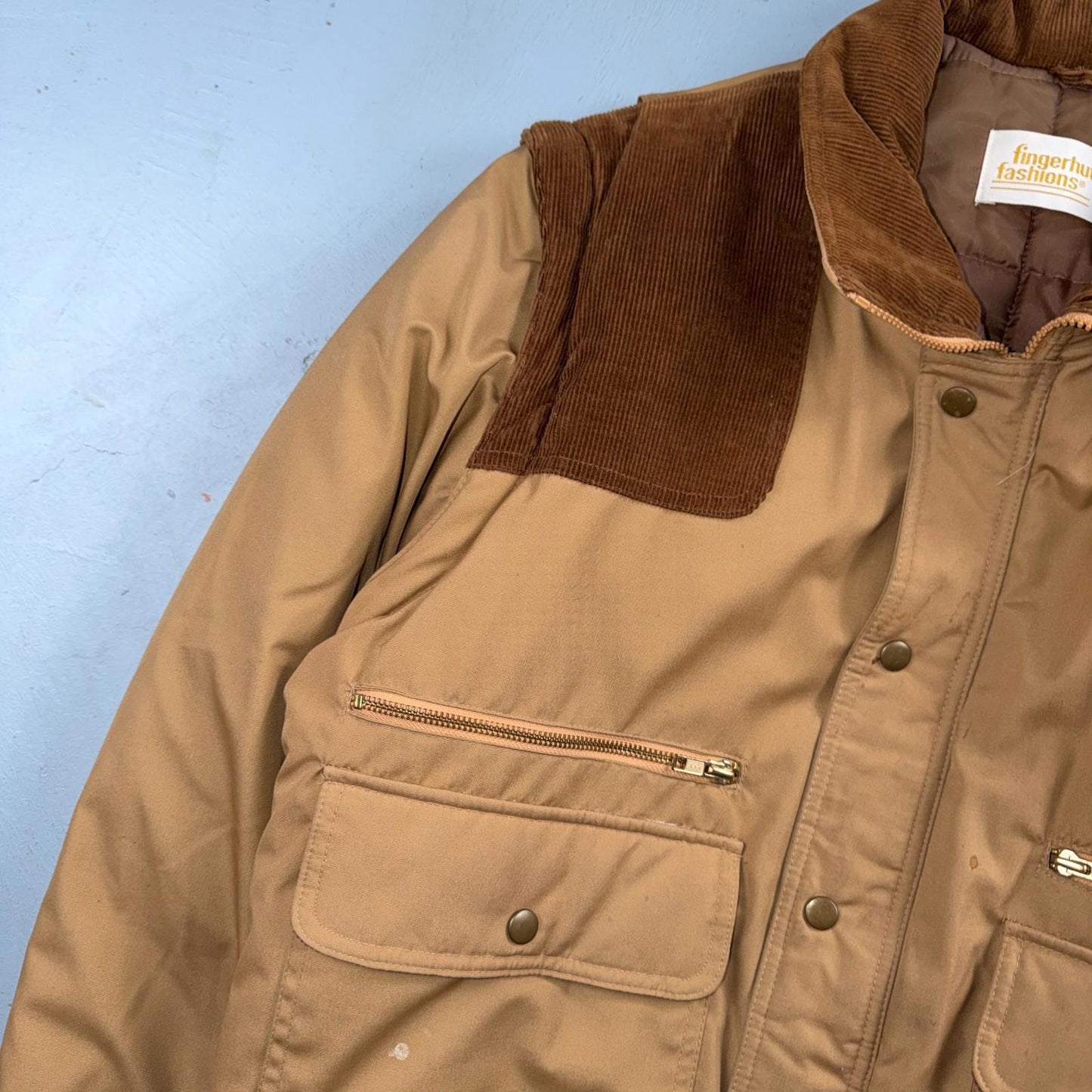 Vintage Fingerhut Fashions Puffer 1970s Brown Cream Mens Ski Coat Size XL 70s