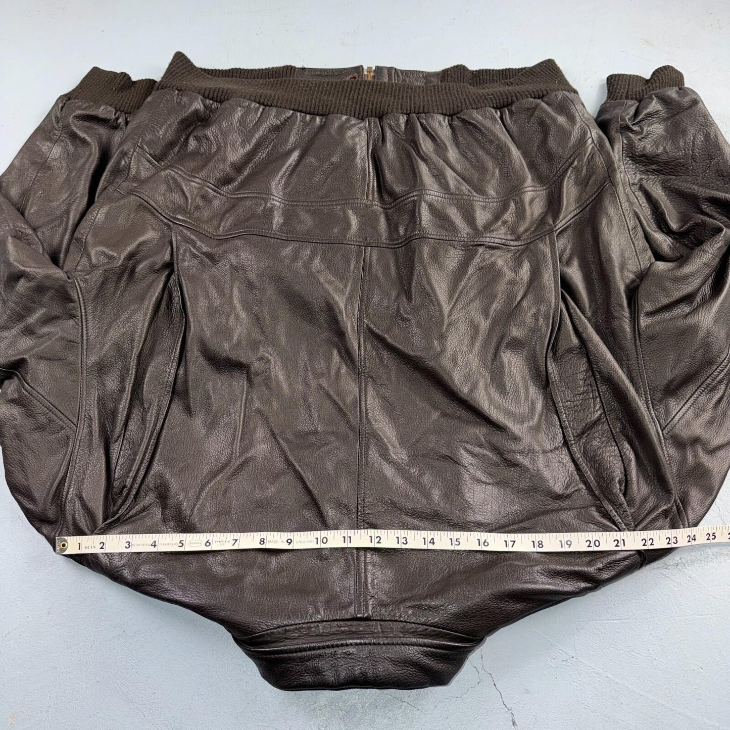 Bally Brown Leather Jacket Mens Size 44 Bomber Coat Made in Italy Soft Wool