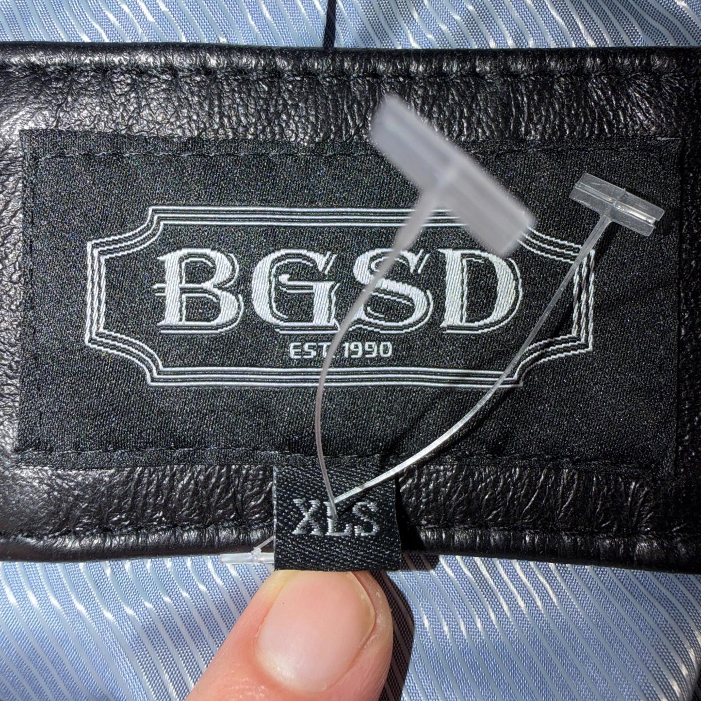 BGSD Mens Black Leather 2 Button Front Collared Jacket Size XL S Lambskin