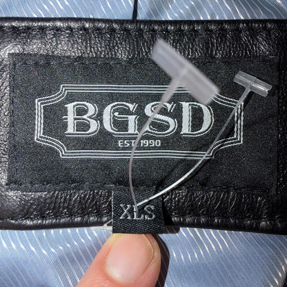 BGSD Mens Black Leather 2 Button Front Collared Jacket Size XL S Lambskin