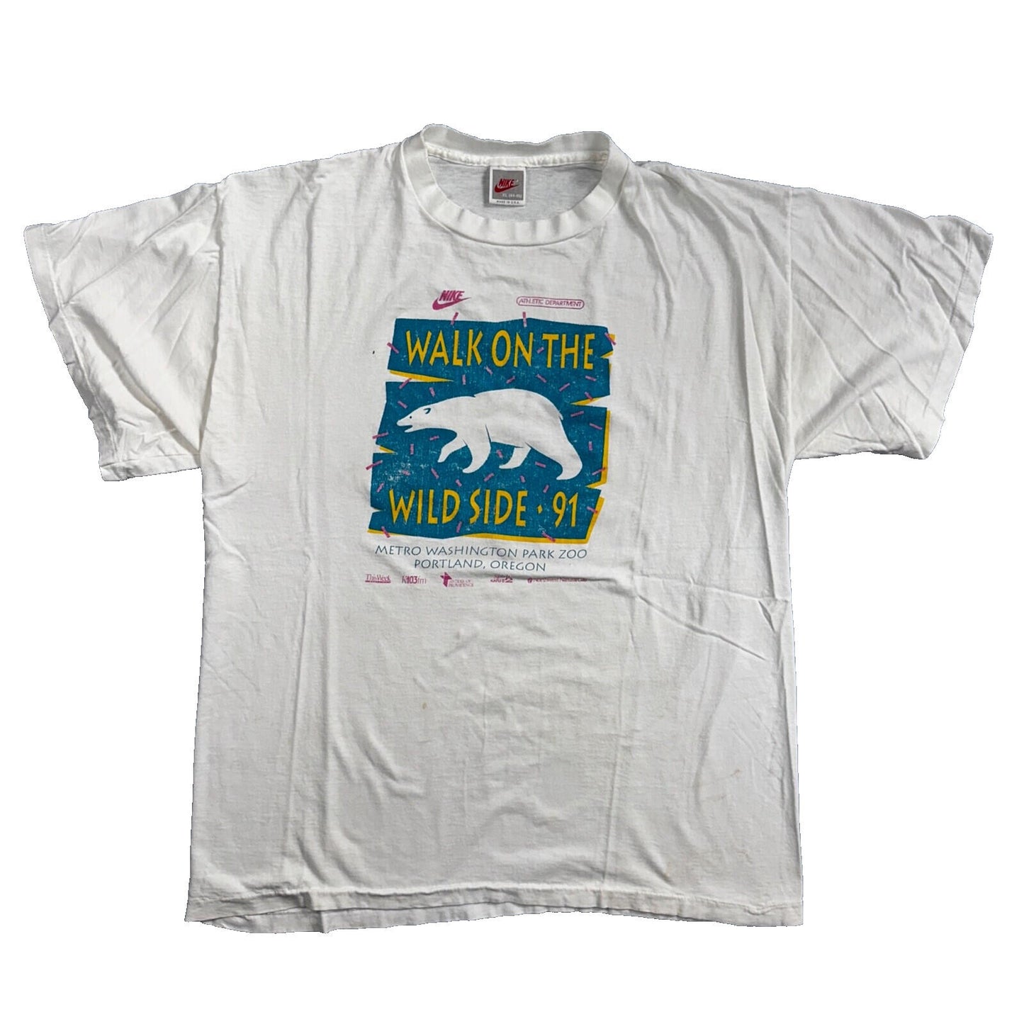 Nike Walk On The Wild Side 90s VTG T Shirt 1991 Polar Bear Animals PDX Oregon