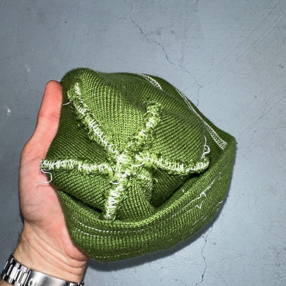 KAVU Beanie Green Knit Hat Seattle USA Outdoor Hiking Streetwear Skater Cap VTG