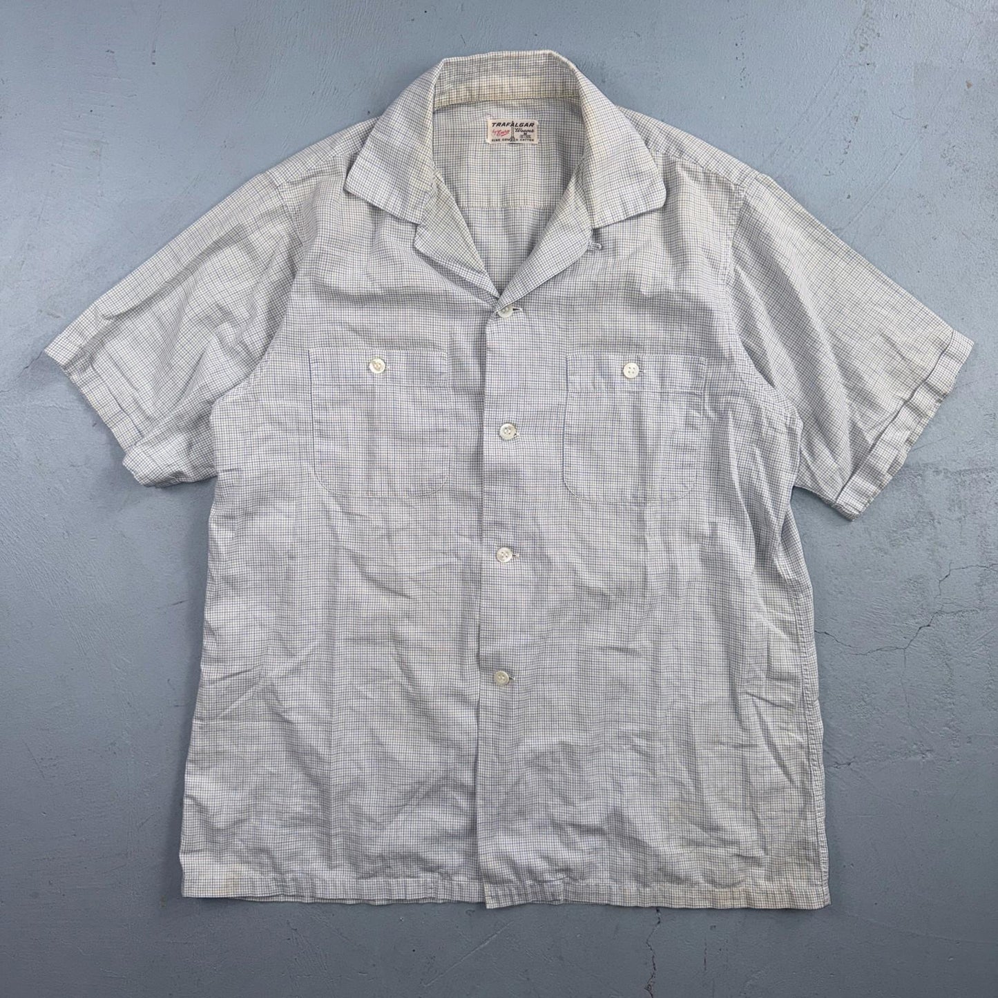 VTG 1950s Enro Trafalgar Loop Collar Button Up Shirt Cotton Rockabilly M Checker