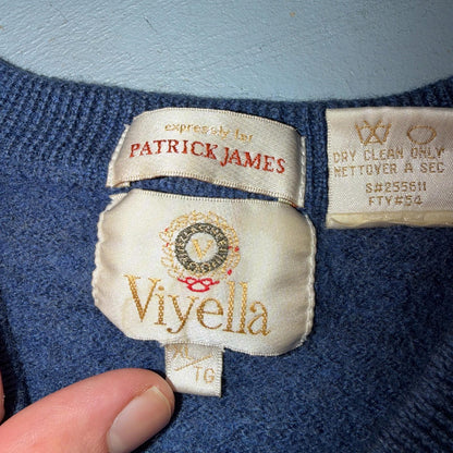 Patrick James Viyella V Neck Pullover Sweater 100% Merino Wool XL Shrunk Blue