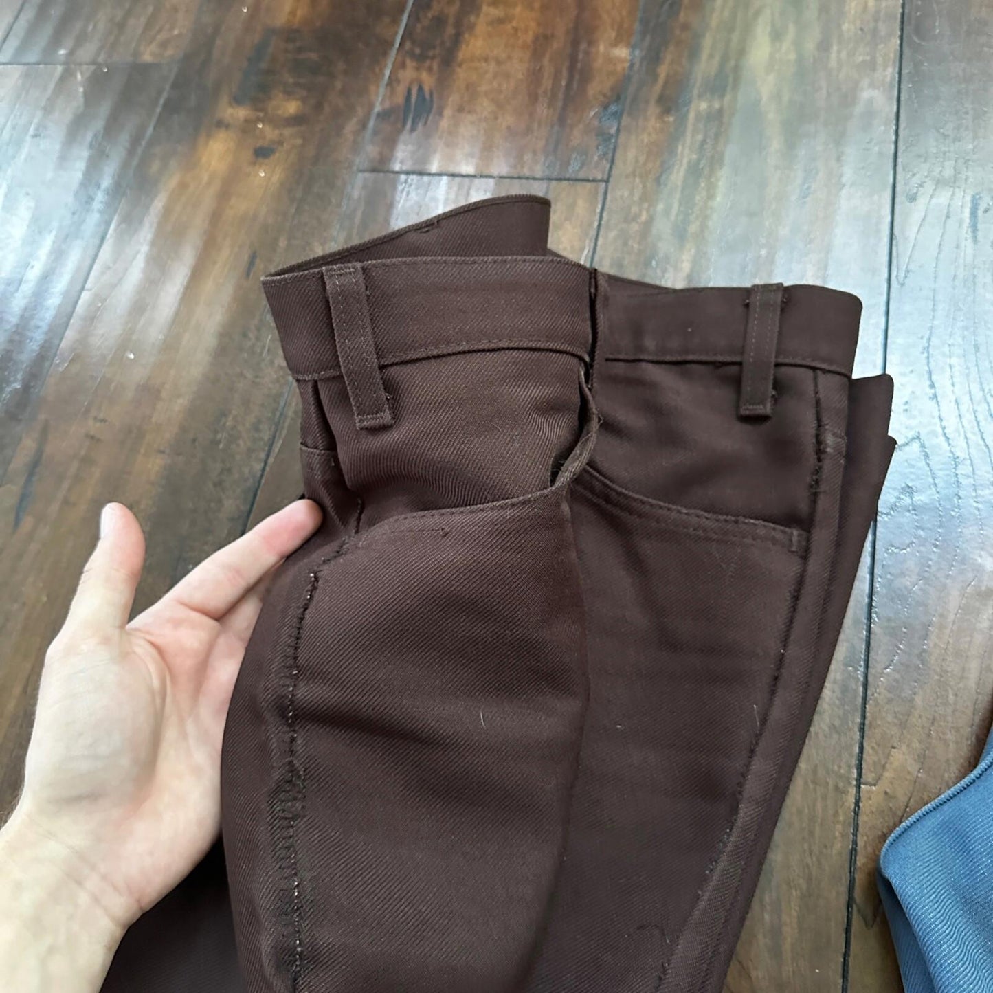 VTG Levis 517 Lot 2 Blue + Brown Polyester Pants Black Gold Tab 34x30 Act 32x28