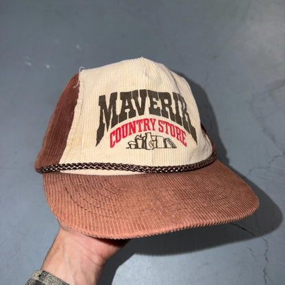 Maverick Country Store Corduroy VTG Hat Baseball Cap Snapback Brown Western Drin