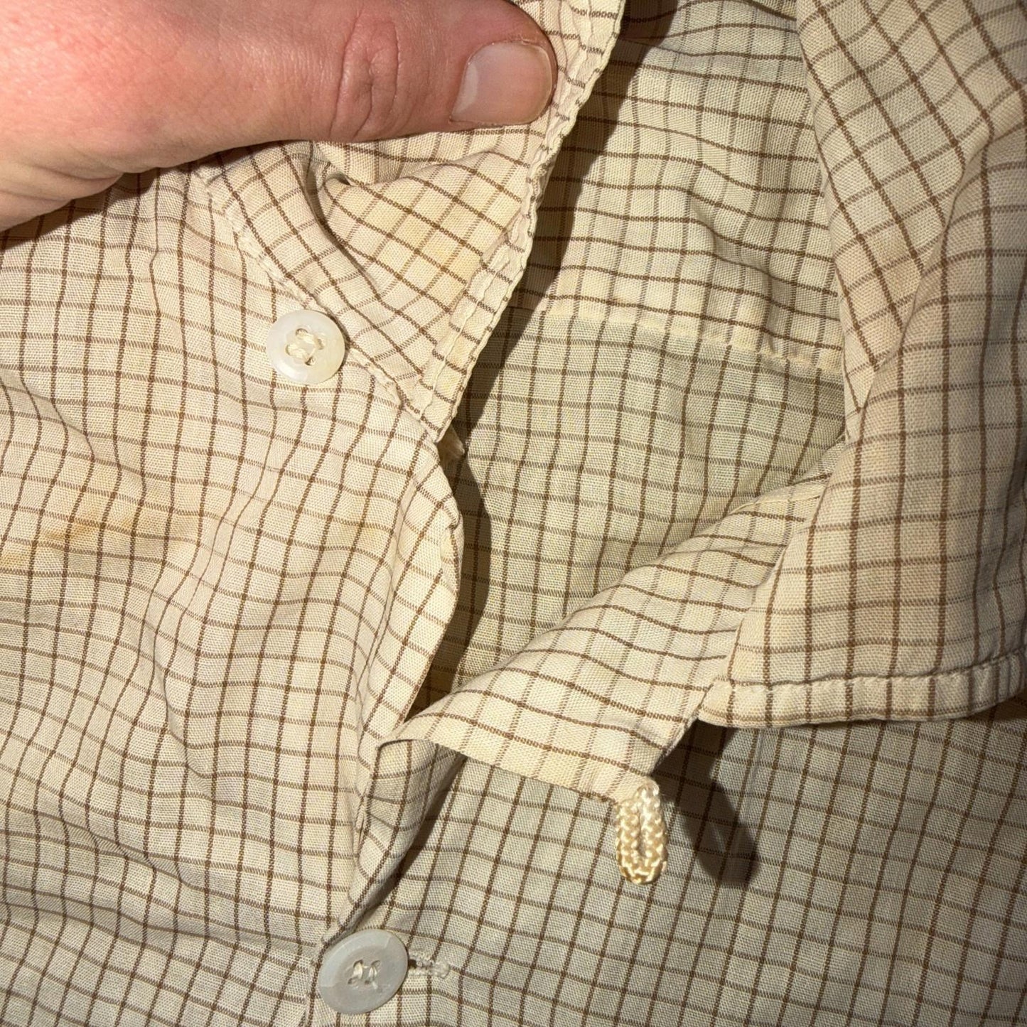 VTG 1950s Pilgrim Loop Collar Button Up Shirt Cotton Rockabilly S Thrashed Stain