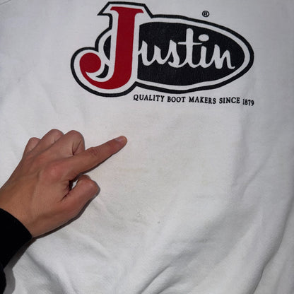 VTG Justin Boots Logo Promo Sweatshirt White Western Cowboy USA XL 1980s 80s