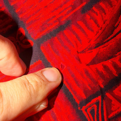 VTG 60s Ui-Maikai Hawaiian Aloha Shirt Red Black Tiki Floral Made In Hawaii M