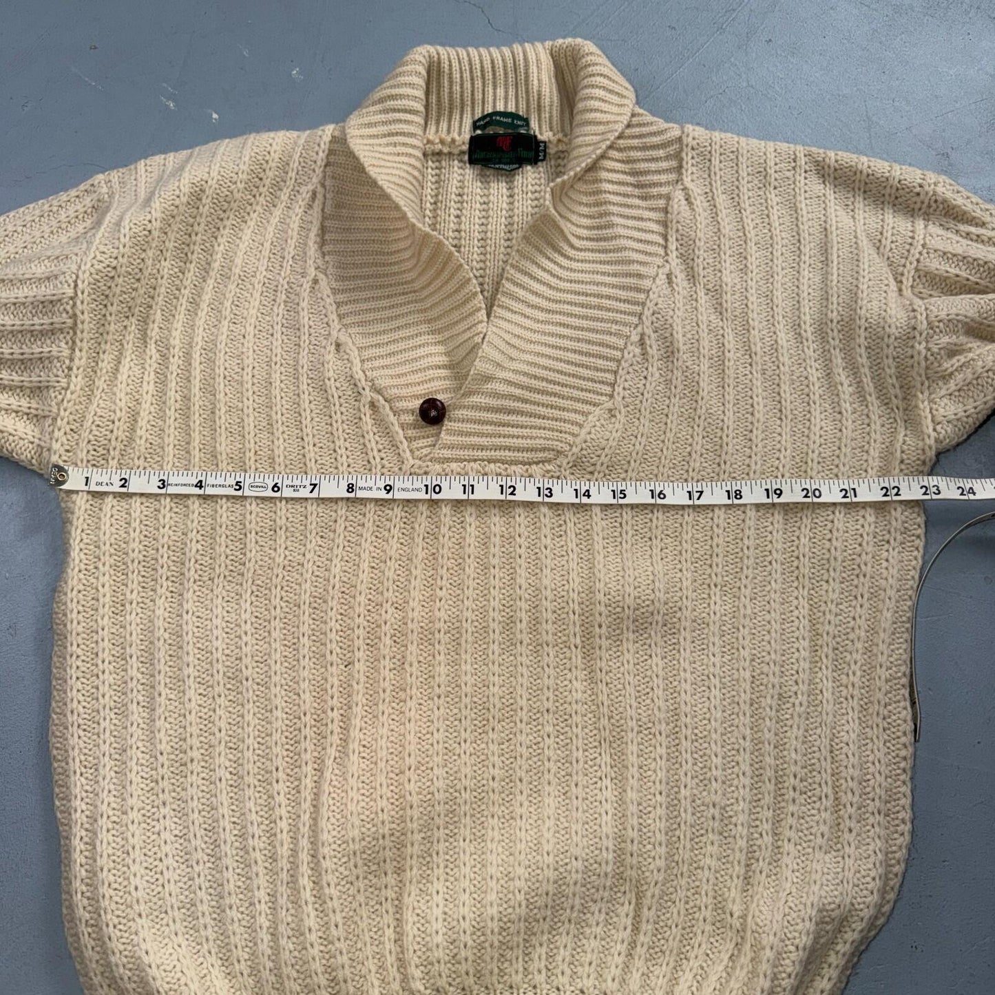 VTG Abercrombie & Fitch Heavy Wool Shawl Sweater Oatmeal Beige Fisherman 70s