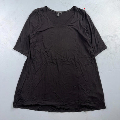 Eileen Fisher Tunic Dress Size Large L Black Stretch Knit Short Sleeve