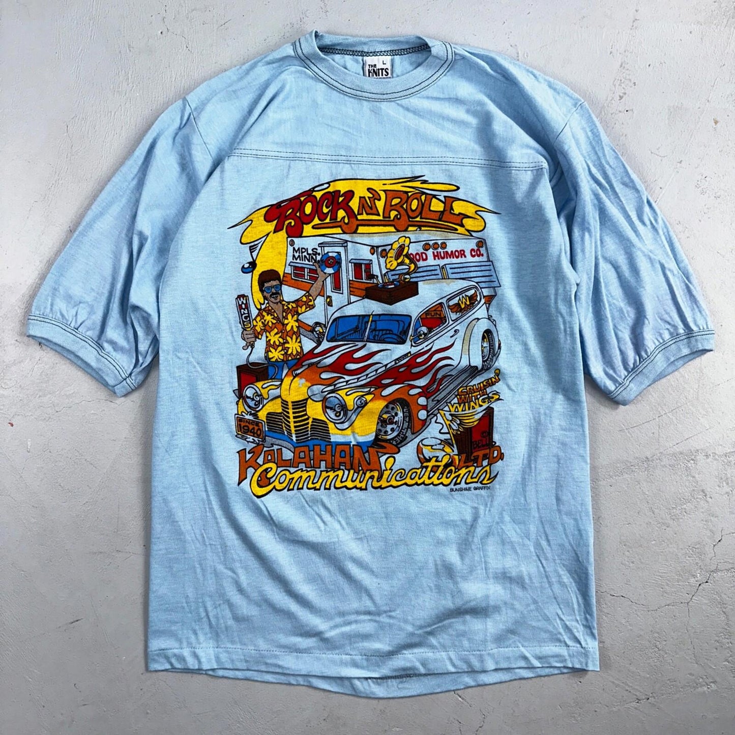 Rock N Roll 80s VTG T Shirt Vinyl Kalahan Wings Beer Rockabilly Life Cars Graph
