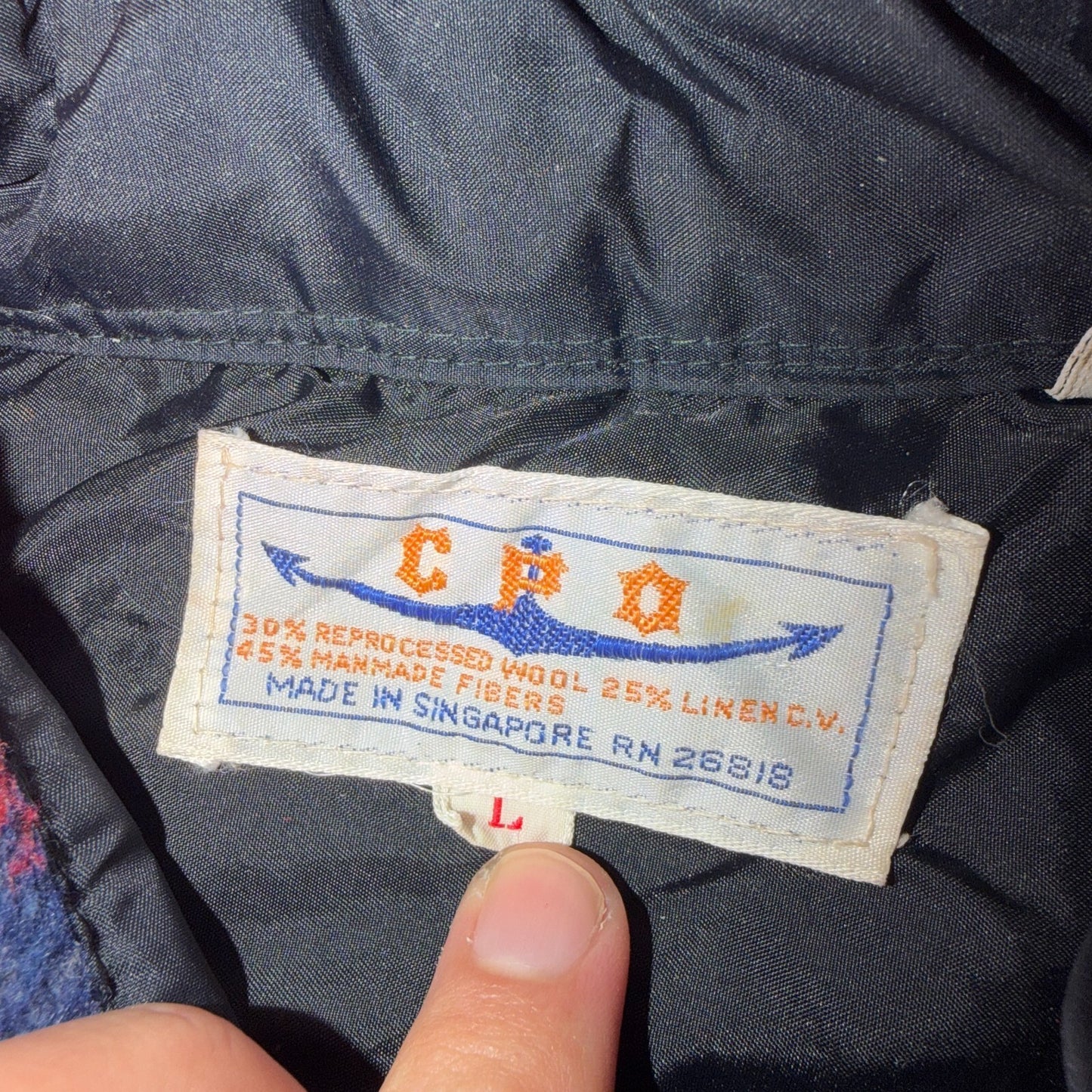 Vintage 70s Sport King CPO Shirt Jacket Mens Large Red Blue Wool Plaid Navy USN
