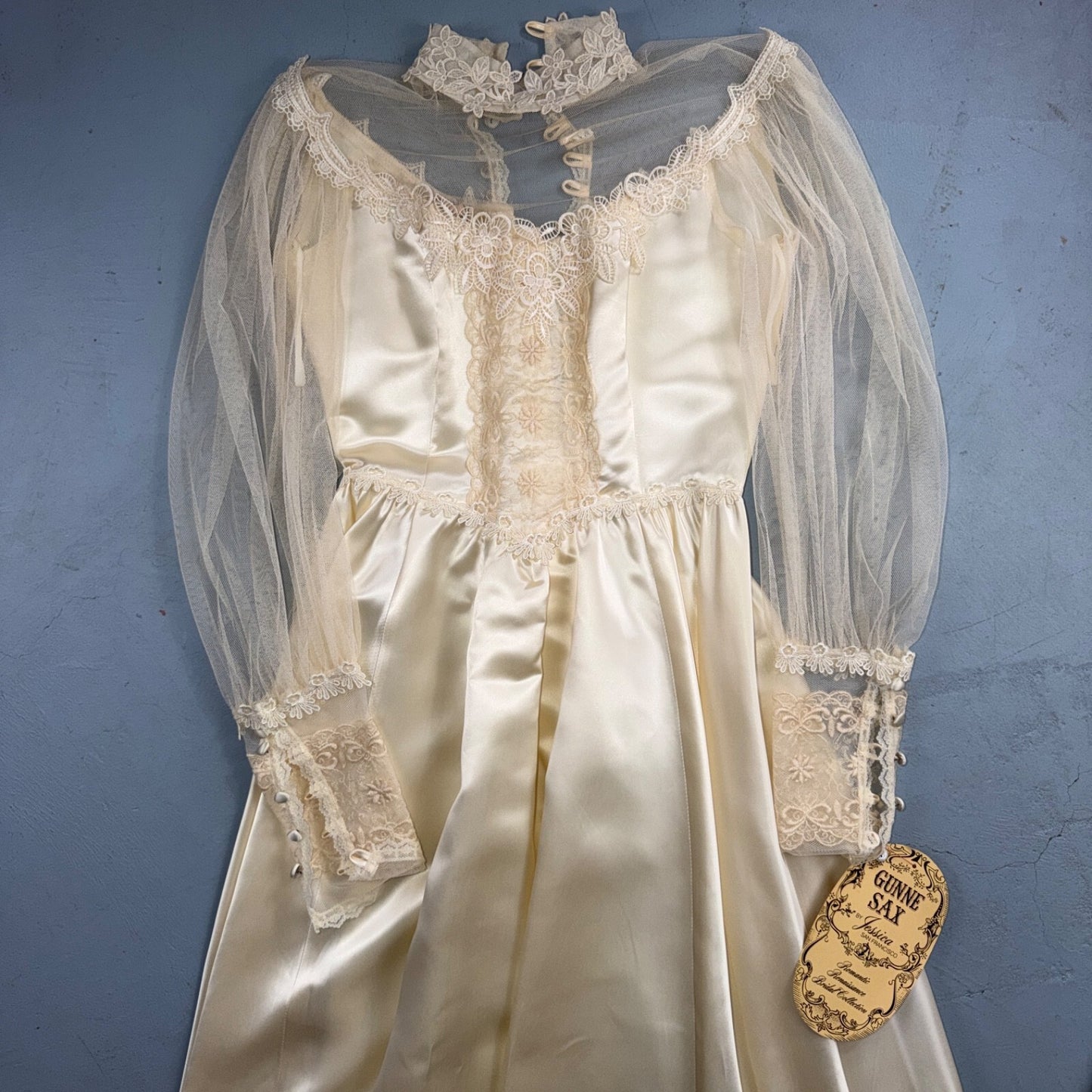 Vintage NWT 1970s GUNNE SAX Lace Prairie Wedding Dress Size 7 Hippie Boho 70s