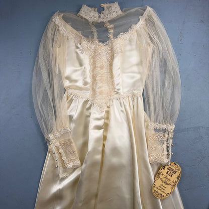 Vintage NWT 1970s GUNNE SAX Lace Prairie Wedding Dress Size 7 Hippie Boho 70s