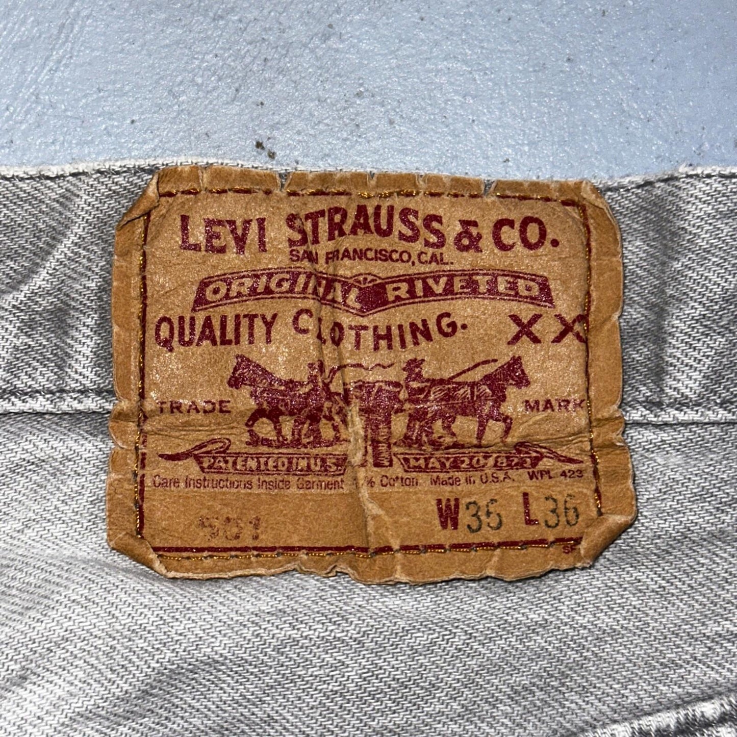 Levis 501 Vintage 90s USA XX Straight Leg Jeans 35x36 Gray Light Wash Act 34x34
