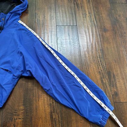 Eddie Bauer Windbreaker Jacket Mens M Blue Vintage Full Zip Ultrex Hooded RIPPED
