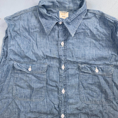 60s 70s Penneys Big Mac Blue Chambray Work Shirt Vest True Vtg Chain Stitch