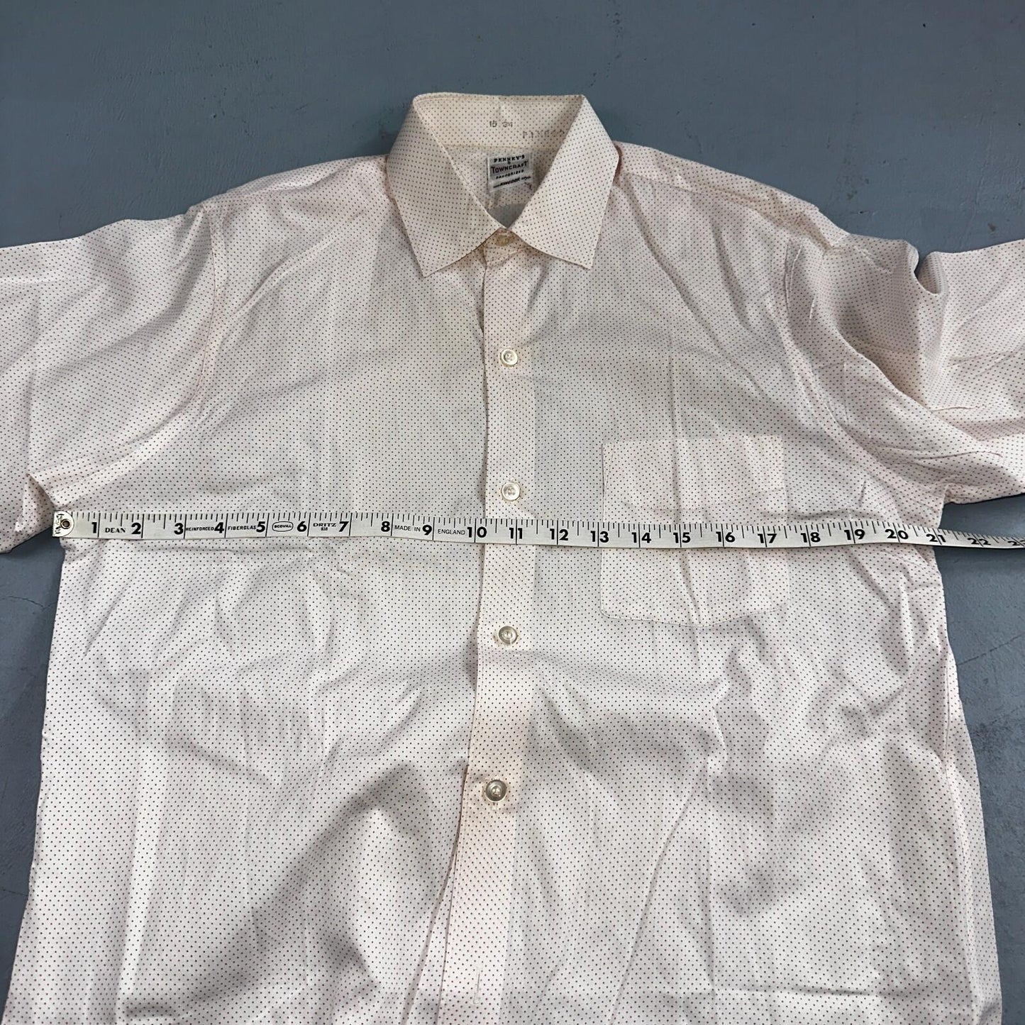 Vtg 40s 50s Penneys Towncraft Dress Shirt Mens 15 Red Polka Dot White Crisp