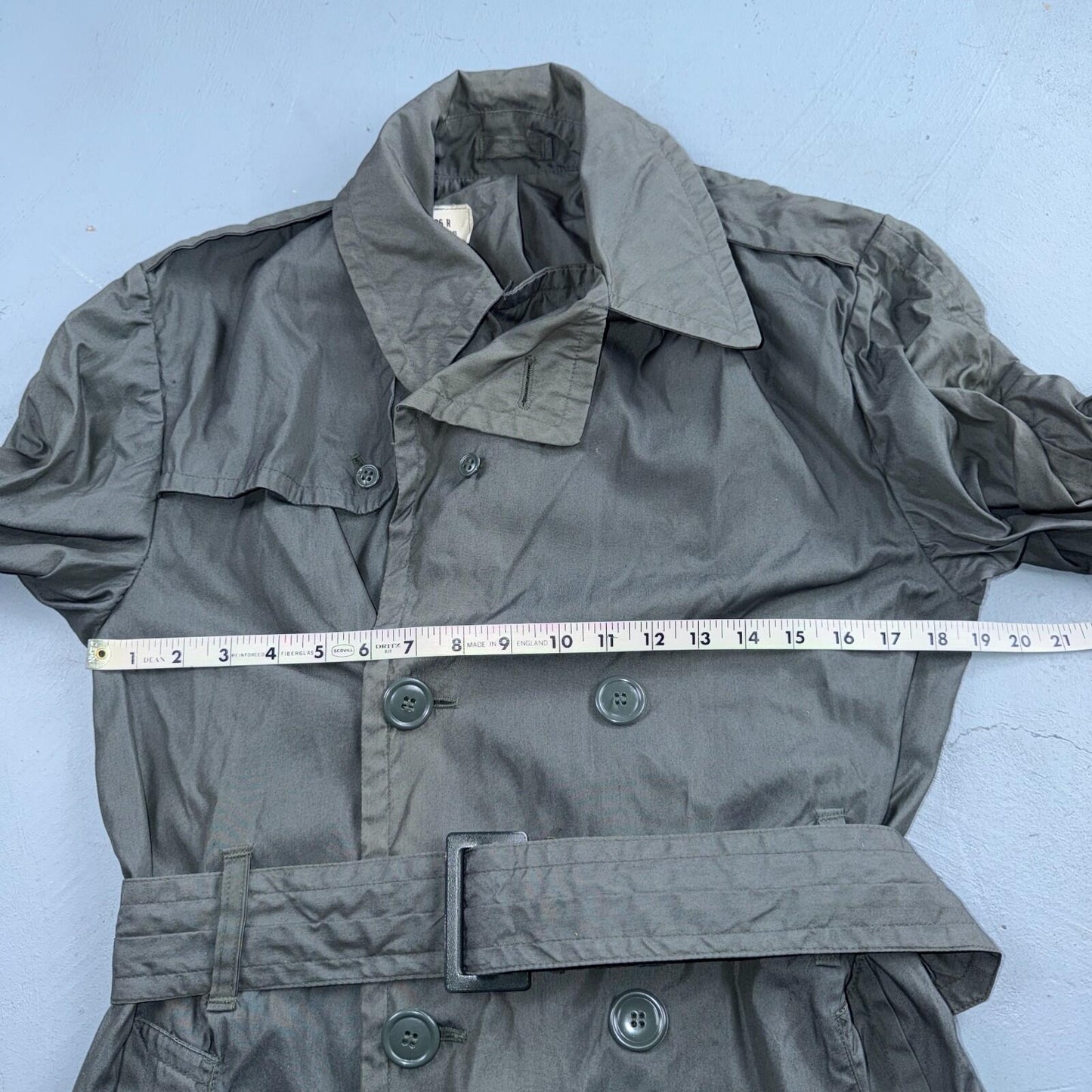 VTG 60s OD Green Army Military Rain Overcoat Mens S Jacket Trench Coat DSA 1967