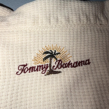 Tommy Bahama VTG Hawaiian Loop Collar Basic Ivory Silk Camp Shirt XL