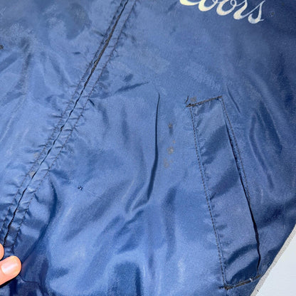 Vtg Coors Light Satin Poly Bomber Jacket Rockabilly Blue USA Talon 1960s 1970s