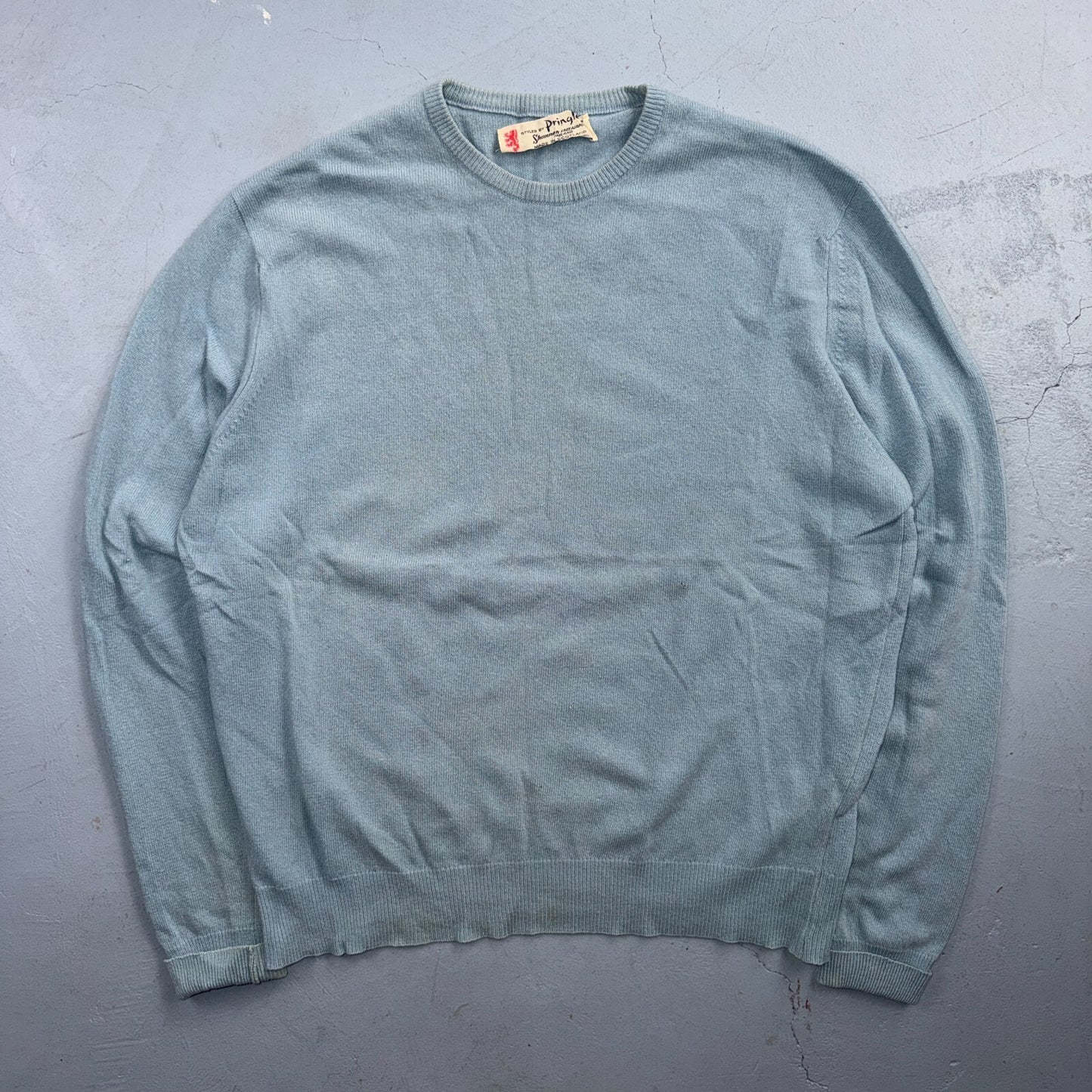 VTG Pringle of Scotland Cashmere Wool Crewneck Sweater Blue Made In Scotland 70s