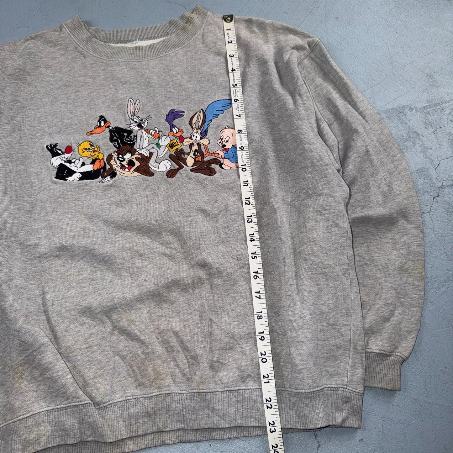 1990s Rare Vintage Acme Looney Tunes Central Logo Sweatshirt Crewneck Stained