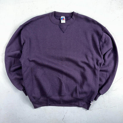 Russell Athletic L USA Sweatshirt 90s VTG Crewneck Purple Basic Blank Essential