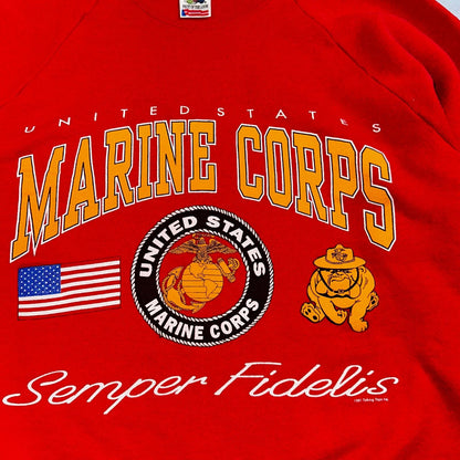 USMC Marine Corp USA VTG 90s Sweatshirt Crewneck Red Semper Fidelis FOTL Rare