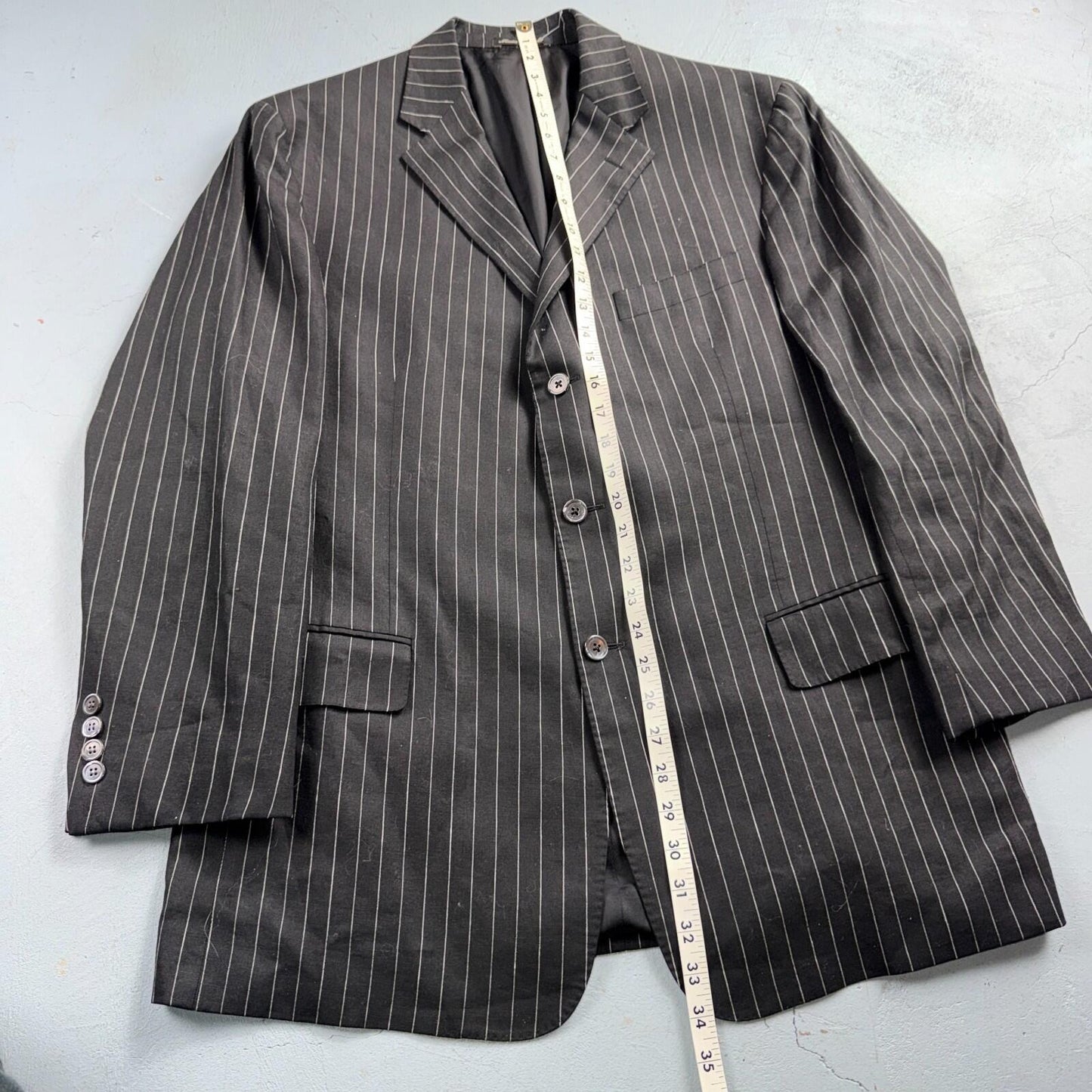 Ralph Lauren Purple Label Black Linen Suit Jacket Mens 44R Pinstripe $3,995 VTG