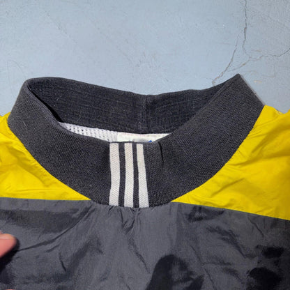 Adidas Vintage 1990s Windbreaker Pullover Black & Yellow Three Stripes Size M