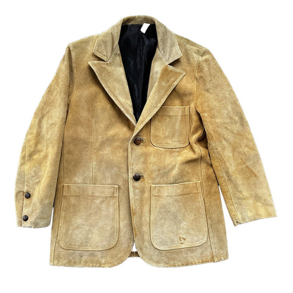 VTG 1960s Brown Leather Suede Hippie Western Coat Jacket 44 Rockabilly 60s 70s