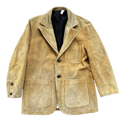 VTG 1960s Brown Leather Suede Hippie Western Coat Jacket 44 Rockabilly 60s 70s